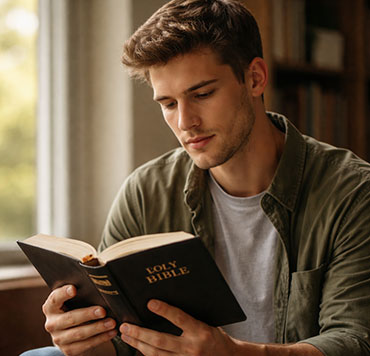 Man reading the Bible, representing how God has revealed his existence to us through Scripture